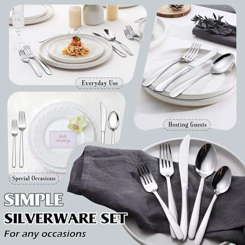 Image of E-far Heavy Duty Silverware Set for 2, 10-Piece Stainless Steel Flatware Cutlery Set, Mirror Polished & Dishwasher Safe - Includes Spoons and Forks Knives Ideal for Home Kitchen