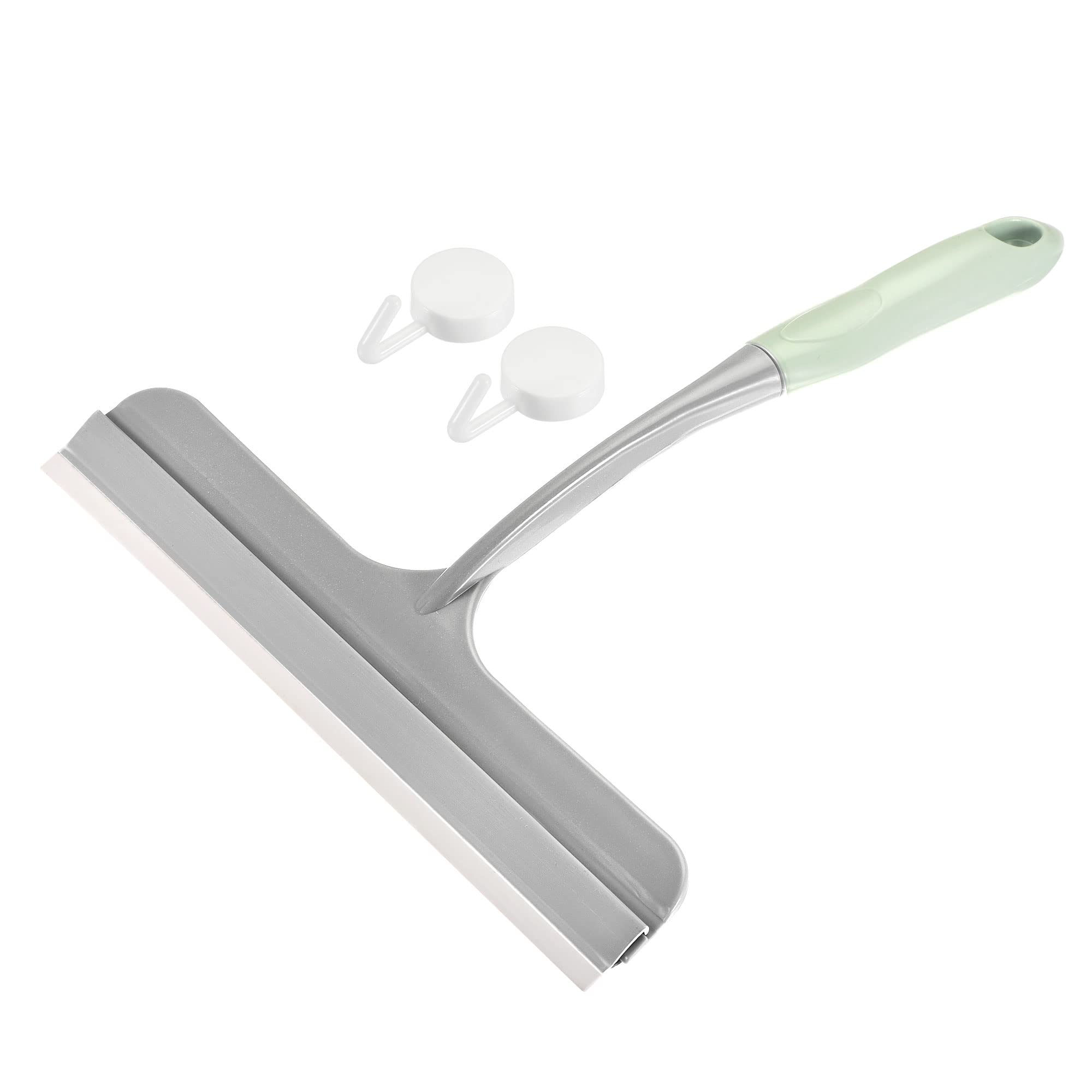 MECCANIXITY Shower Squeegee Glass Wiper with 2 Hooks for Glass, Shower Door, Marble Wall, Bathroom, 255mm, Blue