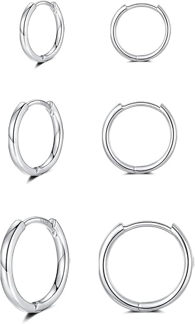 Silver Hoop Earrings for Women, Hypoallergenic Sterling Silver Huggie Hinged Hoops | Simple Tiny Helix Cartilage Tragus Sleeper Earrings Gifts for Men Girls Teens