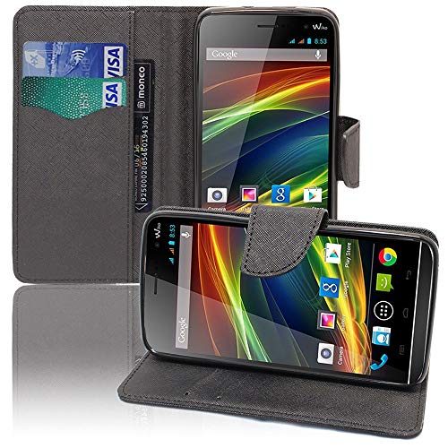 annaPrime Etui Coque Housse pour Wiko Slide, Etui Portefeuille Support Video Cuir PU Effet Tissu Couleur Noir