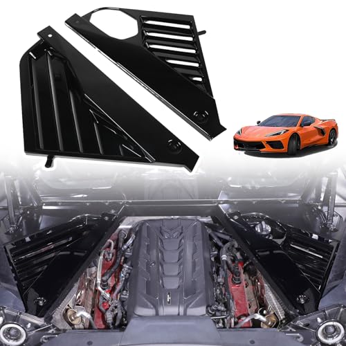 Image of Engine Bay Panel Cover Trim Compatible with Chevrolet Corvette C8 Stingray 2020-2024 ABS 2PCS,Engine Compartment Left and Right Protection Leakproof Cover Trim Accessories (Glossy Black)