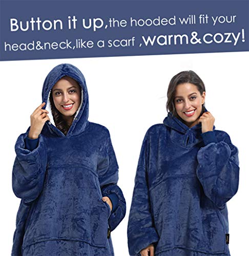 Tirrinia Navy Oversized Hoodie Blanket Sweatshirt Comfortable Sherpa Giant Wearable Blankets Gift For Adults Men Women Teenagers Wife Girlfriend #TOP2
