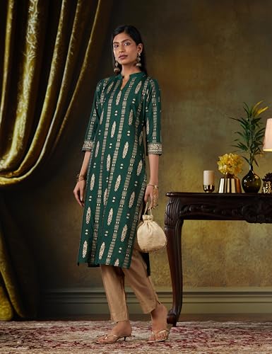 Image of Gerua Printed Silk Straight Kurta Green