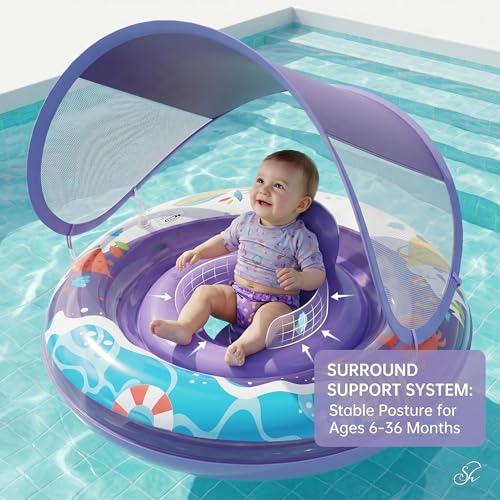 Bouée gonflable avec auvent siège bébé violet pour les journées piscine en été