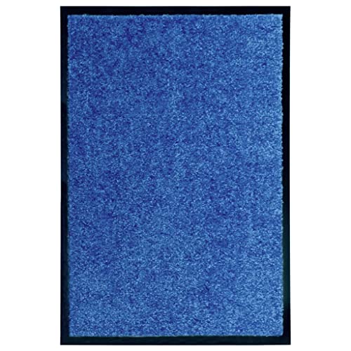 vidaXL Doormat, Blue - Washable, Indoor/Outdoor Use, Absorbent, Non-Slip PVC Back, 100% Polyamide, Size: 60x40 cm