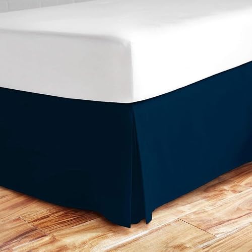 Valencia Beddings Split Corner Bed Skirt 18 Inch Drop Cal King Size 100% Egyptian Cotton Wrinkle and Fade Resistant Cal King Size, Navy Blue Solid