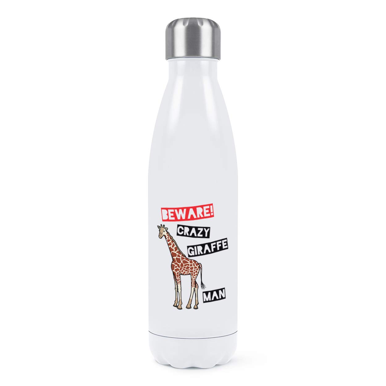 Bouteille de sport isotherme homme blanche en inox 500ml Attention Fou