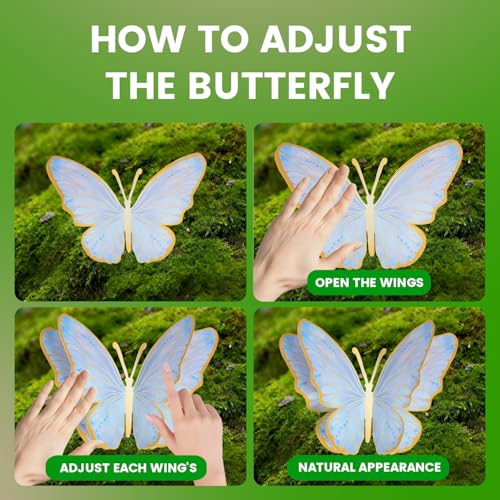 Giant 3D Metallic Gold Butterfly Wall Decor, 10"-20" Oversized Hollow-Out Paper Butterflies for Wedding Backdrop, Storefront Display & Luxury Nursery Art (Blue) — view 4