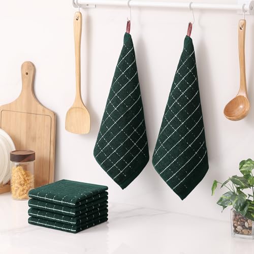 Image of Homaxy 100% Cotton Terry Kitchen Dish Cloths, 12 Pack, Blackish Green
