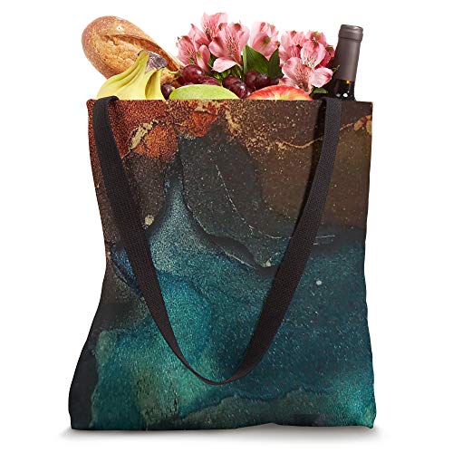 Bolso Tote con patrón moderno en tinta de alcohol naranja y verde azulado miniatura 4