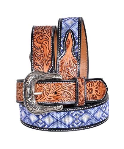 Western Tooled Leather Beaded Belt For Men and Women 30IS112