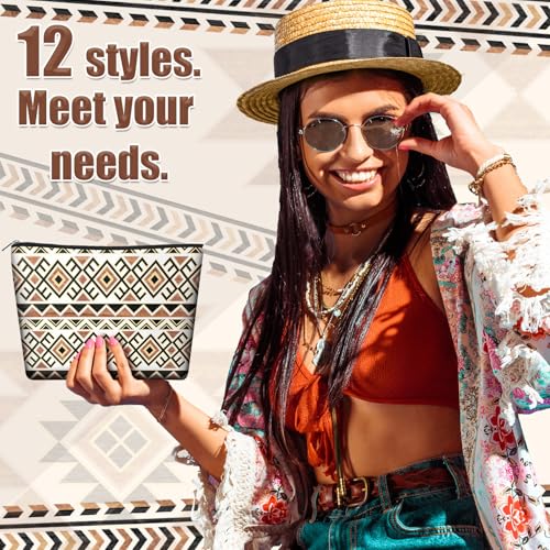 Reginary 12 Pcs Aztec Cosmetic Bags Cowgirl Makeup Bag Western Gifts for Women Travel Toiletry Case Cosmetics Organizer for Women Brushes Toiletry Jewelry Accessories4