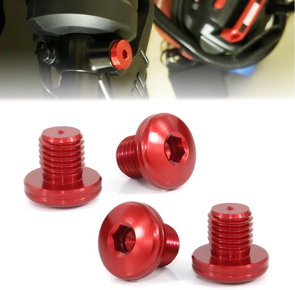 Xitomer Mirror Hole Plugs Screws 2 pair M10x1.25 Fit for FZ07 MT07/ MT-09, Grom 125/ CRF250L, Vulcan S Z800, GSX-S 750/ SV650 and so on, Aluminum CNC (Red)