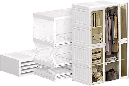 Amazon Raku ワードローブ 折り畳み式 クローゼット 扉付き 大容量 防水 防塵 高耐荷重 衣類収納 小物 洋服入れ おしゃれ 多用途 耐久性 省スペース 組立簡単 工具不要 幅71 106cm選択可能 8分 ワードローブ オンライン通販