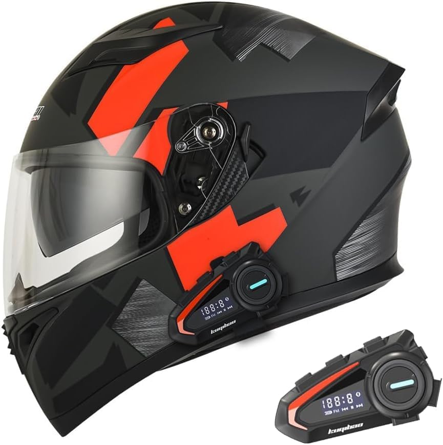 Bluetoothイヤホン付きフルヘルメットフリップアップフェイスシールド付きスピーカー付きメンズレディース四季対応フルヘルメットカ