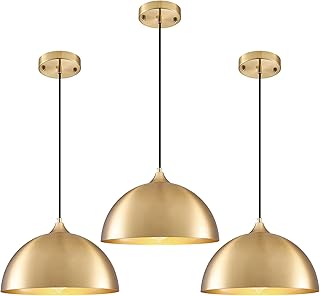 Gold Pendant Light 11.8", Industrial Dome Pendant Lights with Gold Interior, Adjustable Farmhouse Hanging