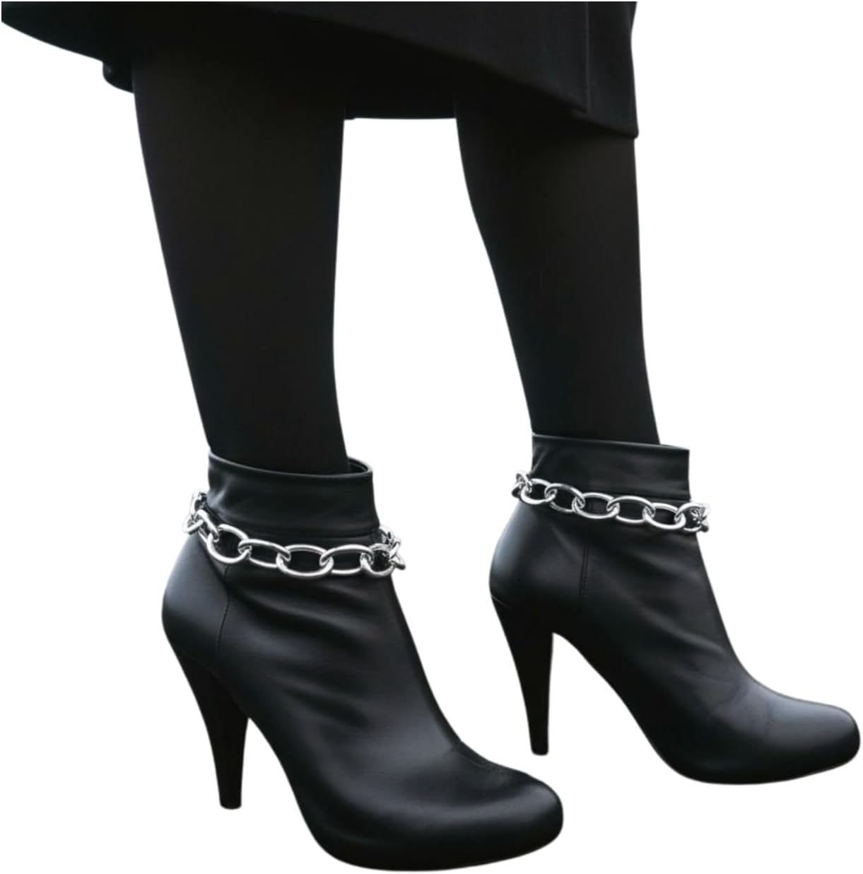 Women’s Silver-Tone Chunky Chain Boot Bracelet Pair, Y2K Oval Link Shoe Anklet Straps, Adjustable 11–15 In, 2PCS Metal Boot Jewelry, BC155
