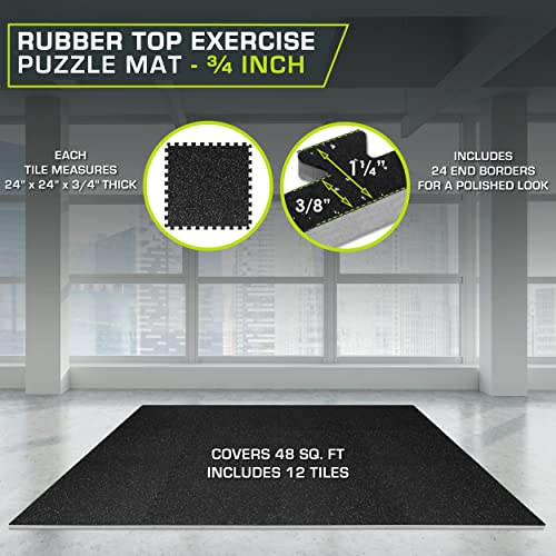 Image of ProsourceFit Rubber Top Exercise Puzzle Mat -inch, EVA Foam, Protective Interlocking Tiles for Home Gym Equipment and Workouts; Grey, 48 SQ FT, 12 Tiles