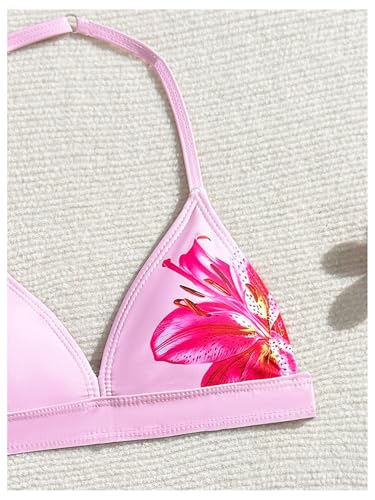 Verdusa Girl's 3 Piece Bikini Sets Boho Floral Backless Halter Top with Cover Up Skirt Swimsuit3