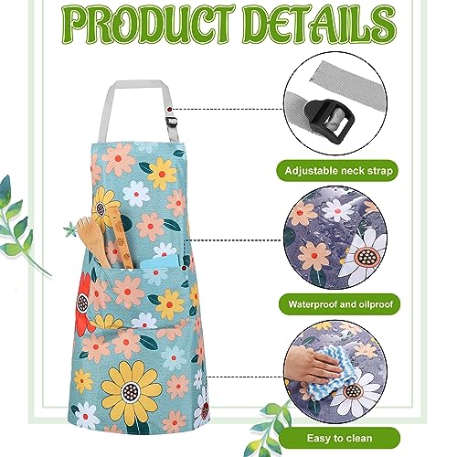 FANTESI 3 Pcs Floral Aprons for Women Adjustable Canvas Aprons with 2 Pockets for Cooking Gardening Housework - Image 3