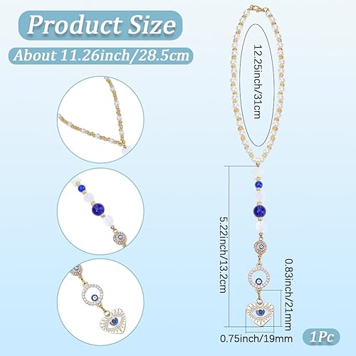 Miniatura 2 de Adorno colgante de corazón con ojo malvado de ojo para espejo retrovisor para automóvil, cordones con cuentas para decoración de buena suerte,