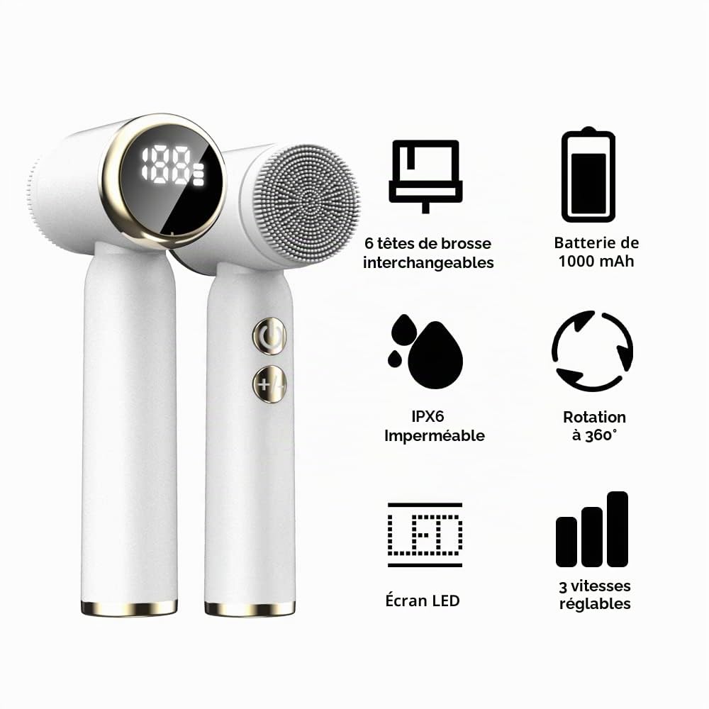 OBEST Brosse Nettoyante Pour Le Visage，Brosse Faciale Électrique Rechargeable avec 5 Têtes de Brosse étanches，pour Nettoyer Les Points Noirs, La Kératine, Le Massage Du Visage