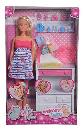 Simba 105733333 - Steffi Love Welcome Twins, Schwangere Puppe, mit Zwillingen, mit Wickeltisch und Badewanne, Zubehör, Ankleidepuppe, 29cm… – Ansicht 6