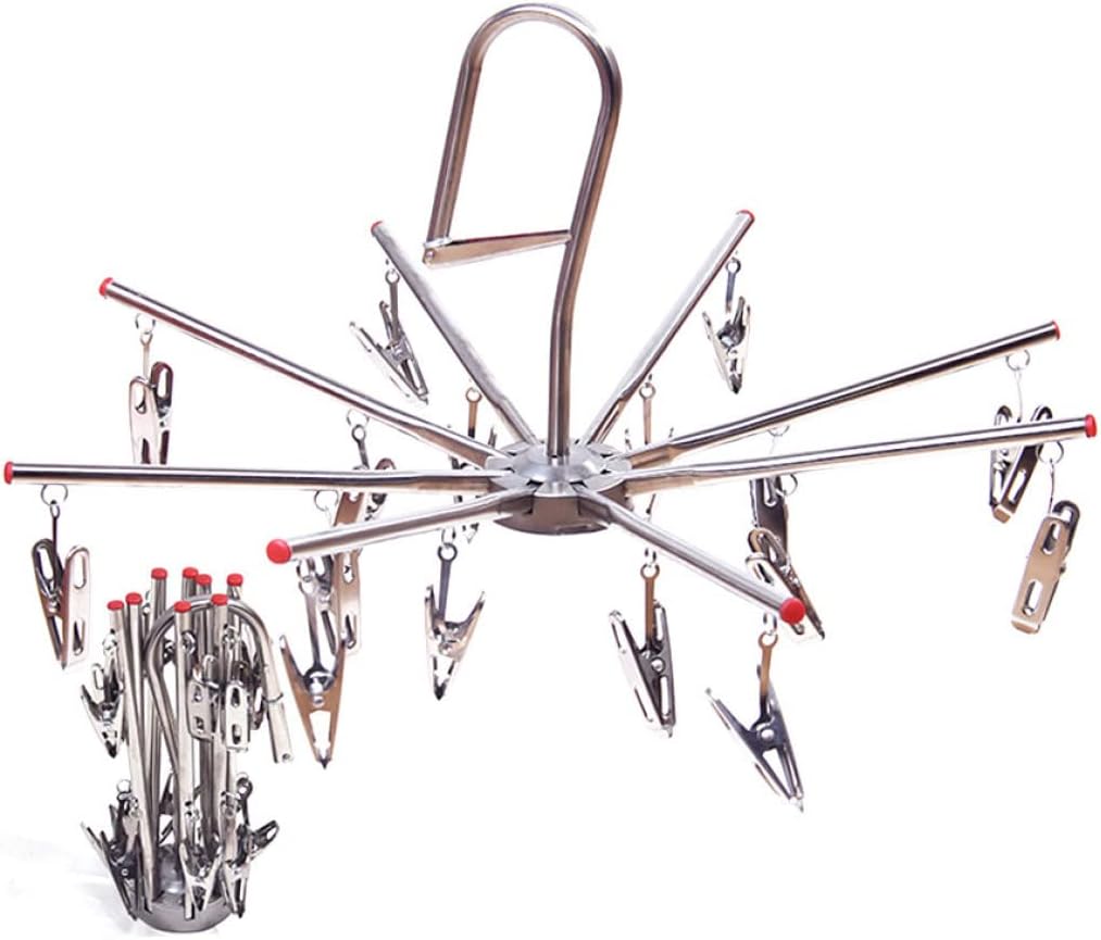 Stainless Steel Hanging Drying Rack Laundry Drip Hanger with 16 Clips for Drying Socks, Baby Clothes, Towel