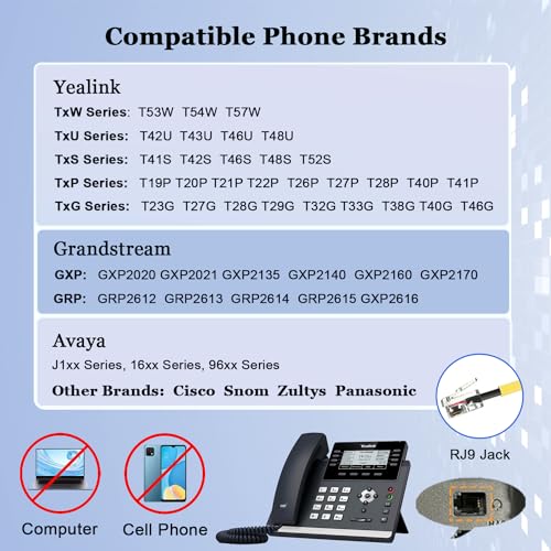 Image of Callez Phone Headset for Yealink Office Phone with Noise Cancelling Mic, RJ9 Mono Telephone Headset Compatible with Yealink T20P T33G T46G T48G T46S T48S T53W T54W Avaya 1608 9608 J179 Grandstream