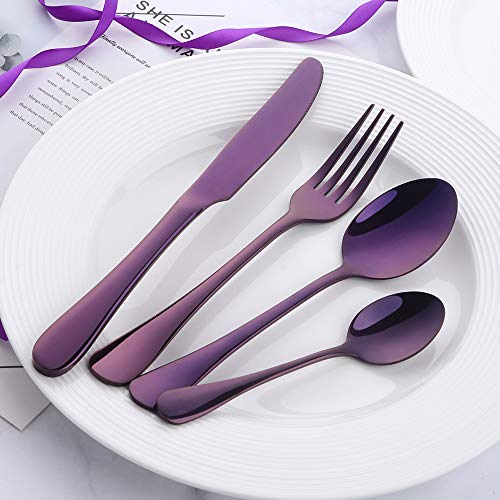 Buyer Star Besteck 4pcs Lila Edelstahl-Besteck Geschirr Messer Gabel Löffel Teelöffel