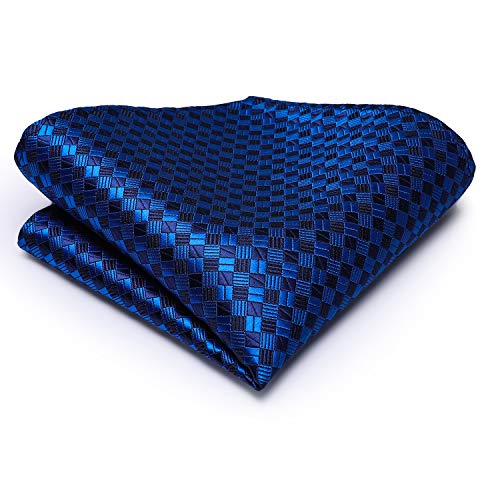 Image of Hi-Tie 5Pcs Mens Solid Color Silk Tie Satin Pretied Bowtie Lapel Pin for Men Handkerchief Cufflink Wedding Gift Box Blue