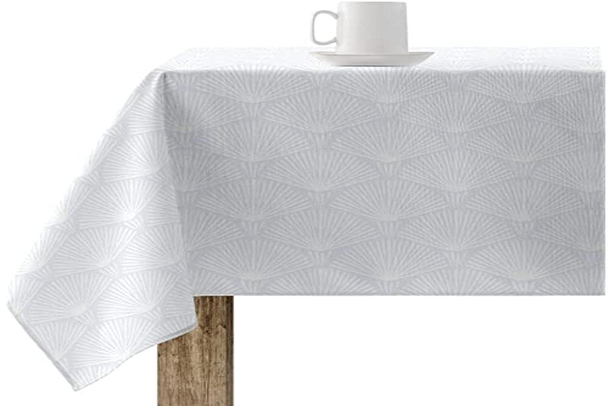 BL BELUM | 250x140 Stain-Resistant Cotton Resin Tablecloth, Geometric Light Blue, Waterproof, Stain Resistant