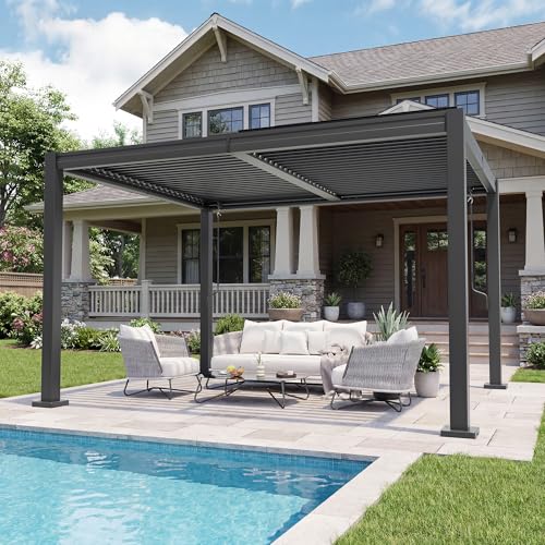 Polar Aurora 10x12 FT Louvered Pergola Dark Gray Polar Aurora 10x12 FT Louvered Pergola Dark Gray - Image 1