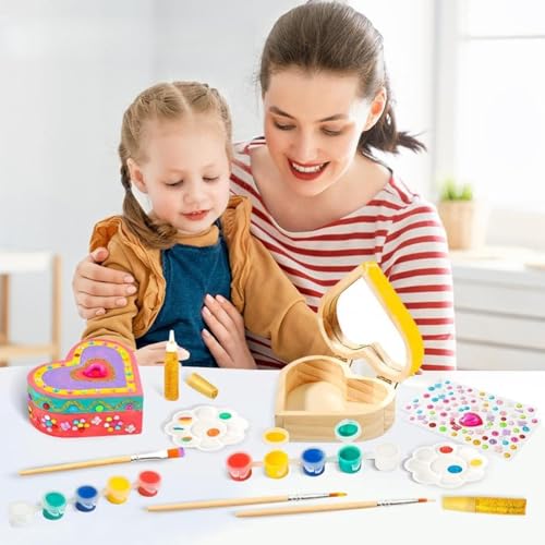 Paint Your Own Jewelry Box, Paintable Wood, 10x8x4cm, Kids Craft Kit, Wooden Treasure Box, Craft Kit, for Boys Girls Aged 3-12 Years Old