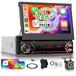 DAB/DAB+ Single Din Flip Out Radio with Wireless Carplay Android Auto, Hodozzy 7" Electric Flip Out 1 Din Touch Screen Bluetooth Car Stereo with Mirrorlink/EQ/FM/USB/Type-C/AUX/Mic+ Reverse Camera