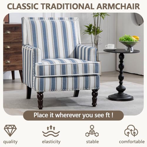 Sillón vintage azul con brazos y patas de madera miniatura 6