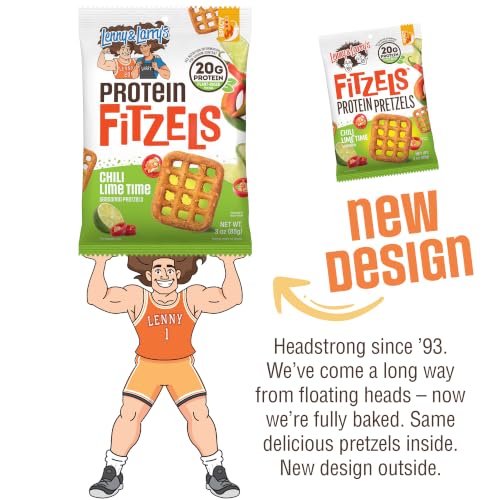 Image of Lenny & Larry's FITZELS Protein Pretzels (Chilli Lime Time) 8 Individual Bags 3 oz Each - High Protein Snacks with 20g of Plant Based Protein - Healthy Vegan Pretzels - Delicious Salty Taste