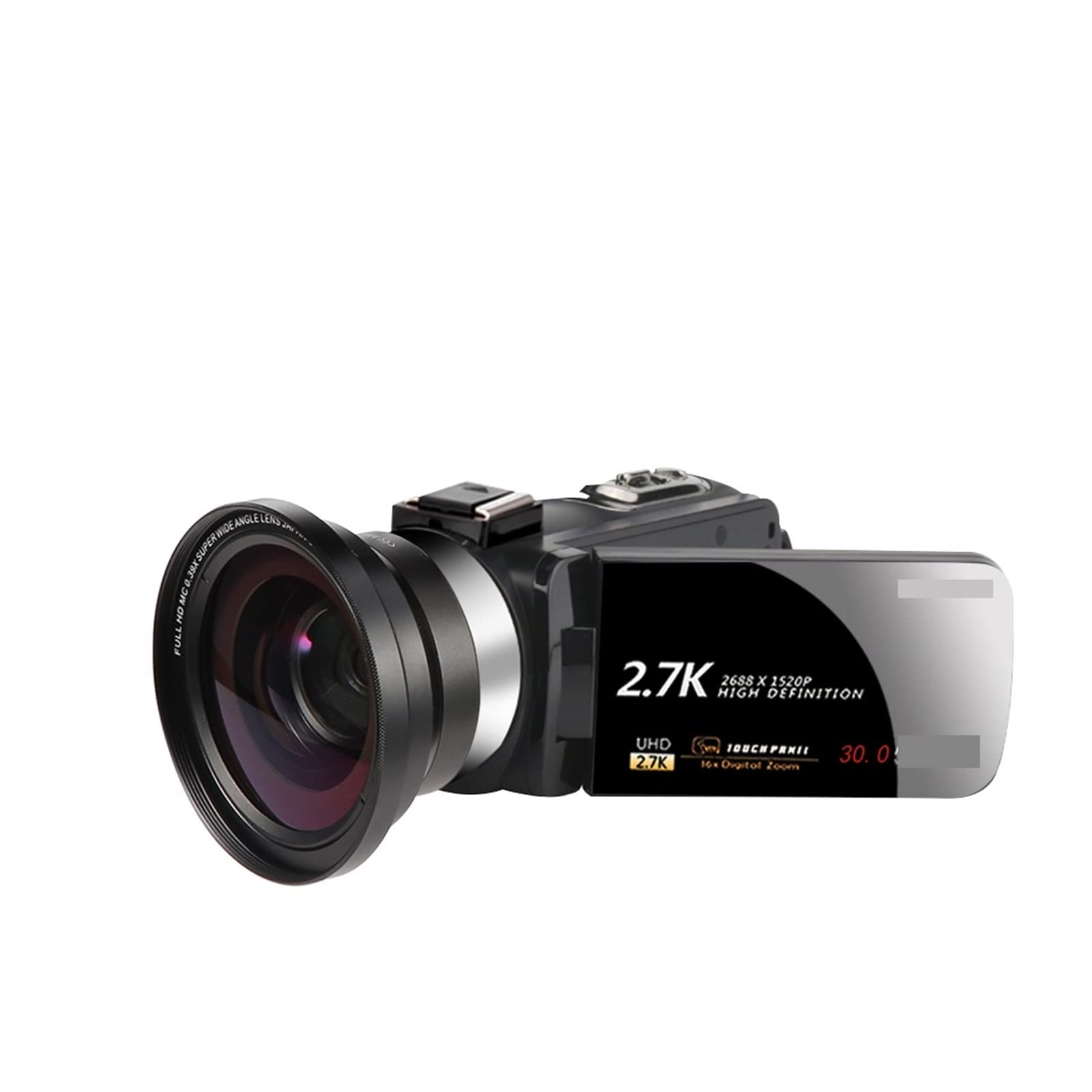 CVFRDD 2.7K Video Camera Livestream Digital Camcorder For Home Use 16X Zoom 30MP Vlog Webcam 3.0 Rotate Touch Screen(With Lens)