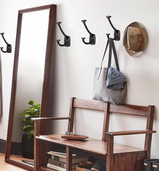 Miniatura 4 de Ganchos grandes de bronce aceitado para montar en la pared, decorativos sólidos de doble cara para colgar toallas, abrigos, batas, toallas, bolsas,