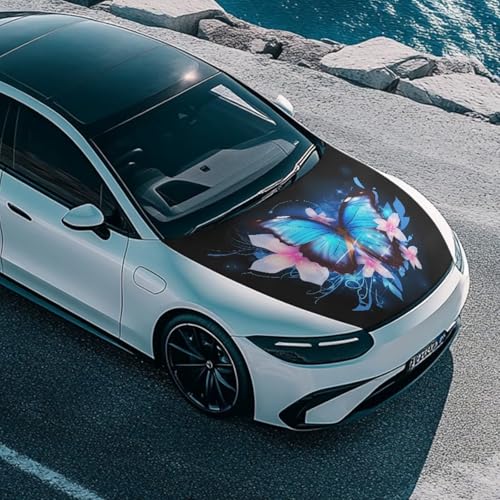 Image of Butterfly Floral Car Hood Cover All Weather Protection Automotive Exterior Accessories Universal Fit Hood Covers for Cars, Trucks, SUV, or Van Full Coverage