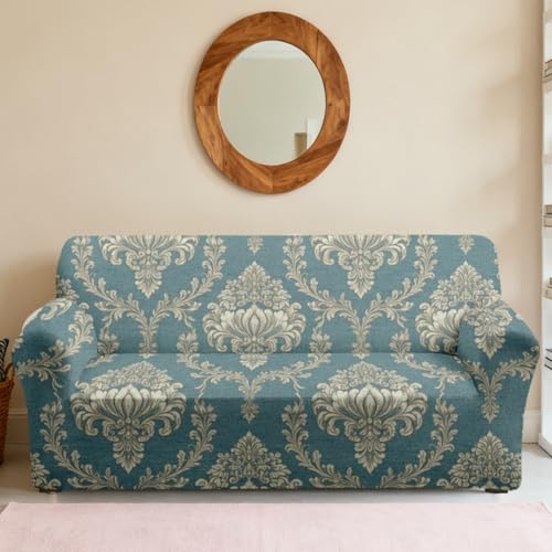 Funda Sofa 3 Plazas Azul Gris General Funda De Sofá Elástica En Spandex,Anti Gatos Arañazo Y Perros Mascotas,Antideslizante Protector Sofa,Adecuado para Sala De Estar