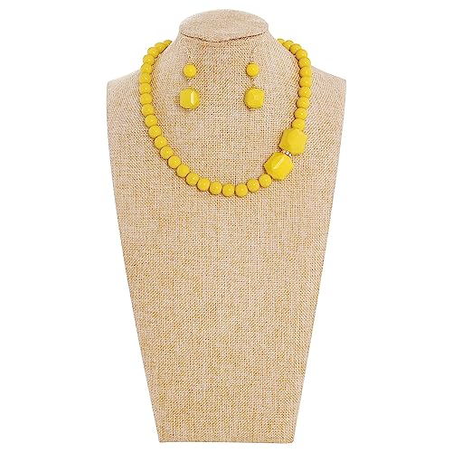 Coiris Chunky Acrylic Beads Strand Necklaces Set,Statement Geometric Beads Necklace Earrings,Acrylic African Beaded Necklace for Accessory Jewelry2