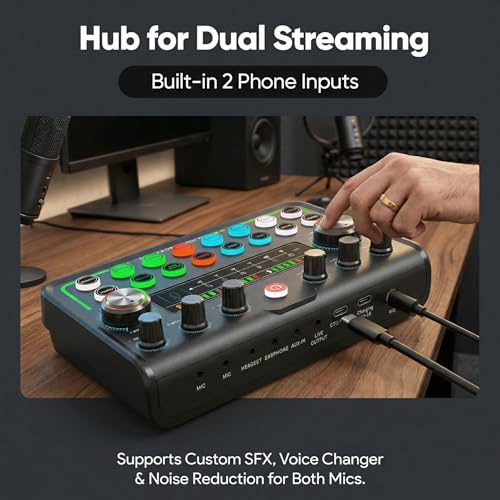 Image of 2025 Upgraded Podcast Equipment Bundle for 2, Recording Studio Kit with Dual Condenser Microphones, Audio Interface Mixer with 4 Sound Effects, Easy Setup for Podcasting, Streaming & Gaming