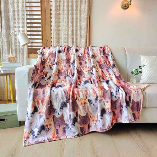 SDY Fox Print Blanket 50"*60"，Durable Fox Throw Blankets for Kids, Boys，Girls， Microfiber Flannel for All Seasons, Super Soft and Cozy, Durable Throw Blankets for All Seasons