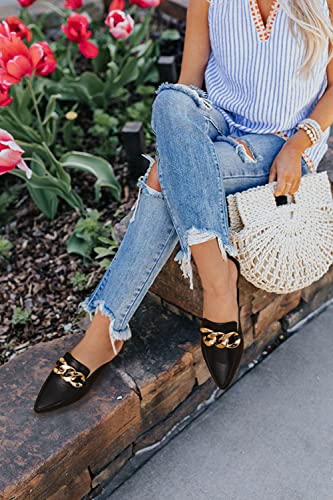 Image of Juliet Holy Womens Mules Flats Pointed Toe Backless Loafers Slip on Metal Chain Slides