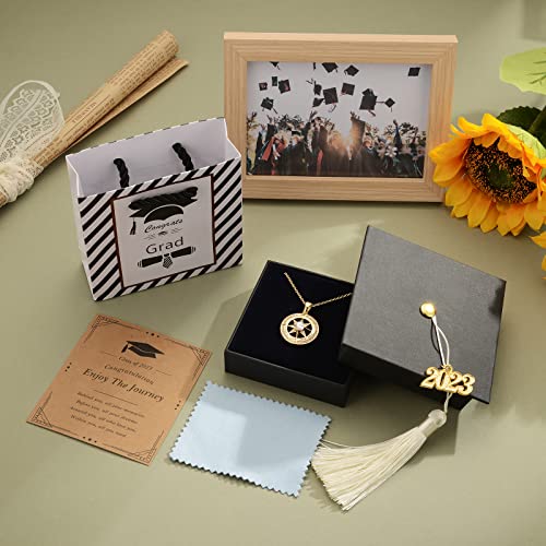 Peeshow Graduation Gifts 2023 S925 Sterling Silver Based Compass Necklace Graduate Gift For Girls Women Daughter Niece Girlfriend Friends Students College High School Senior Grad Gifts-Silver #TOP1