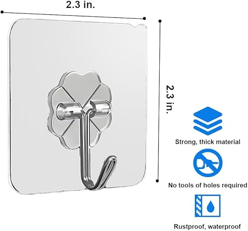 Miniatura 7 de Paquete de 12 ganchos autoadhesivos resistentes  transparentes, impermeables, ganchos de pared adhesivos para llaves, baño, ducha, exterior, cocina,