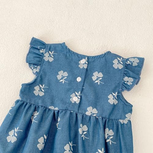 HOOLCHEAN Baby Girl Bubble Romper Soft Chambray Sleeveless Outfit with Clover Print4