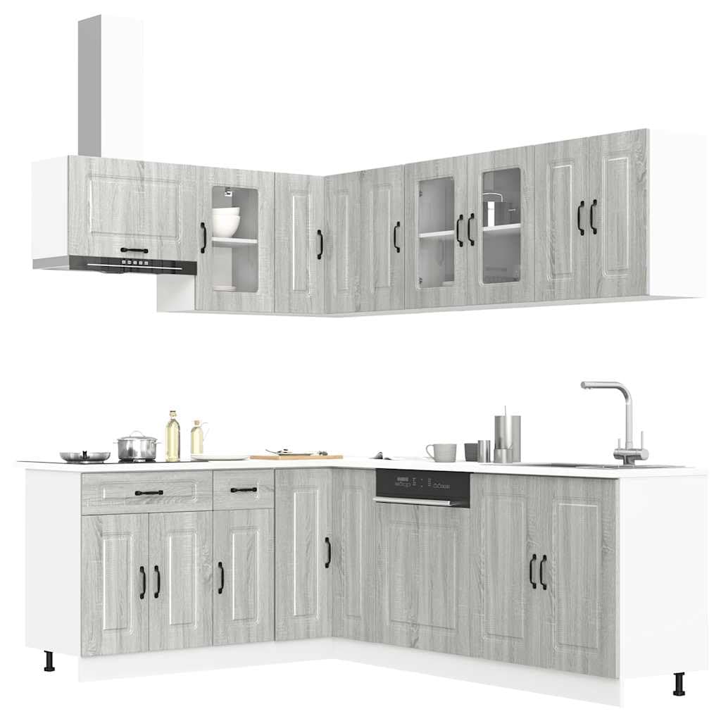 Set di mobili da cucina Kalmar, 11 pezzi, in legno Sonoma, versatile, con molto spazio, piedini regolabili, facile da pulire, per cucine e sale da pranzo moderne, con organizer per stoviglie