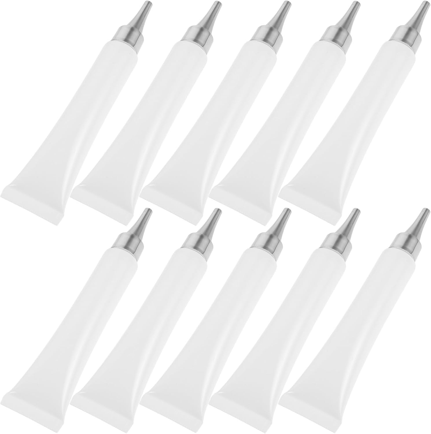 minkissy Refillable Eye Cream Squeeze Tubes Compact Cosmetic Dispenser Bottles 10pcs 20g with White Pet Body and Silver Lid for Facial Cleanser and Creams, for Home and Travel Use